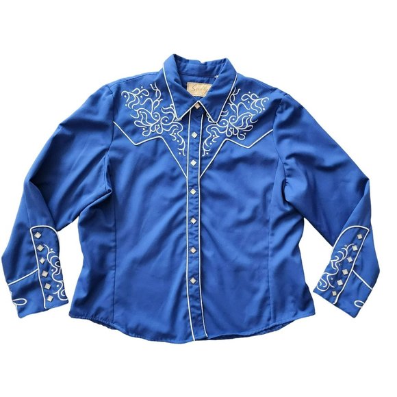 Women's Scully Western Blue Snap button Shirt XXL - Picture 1 of 16